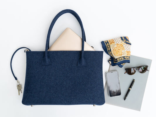 FINE FELT *F* die Business Shoulder-Bag, dunkelblau meliert