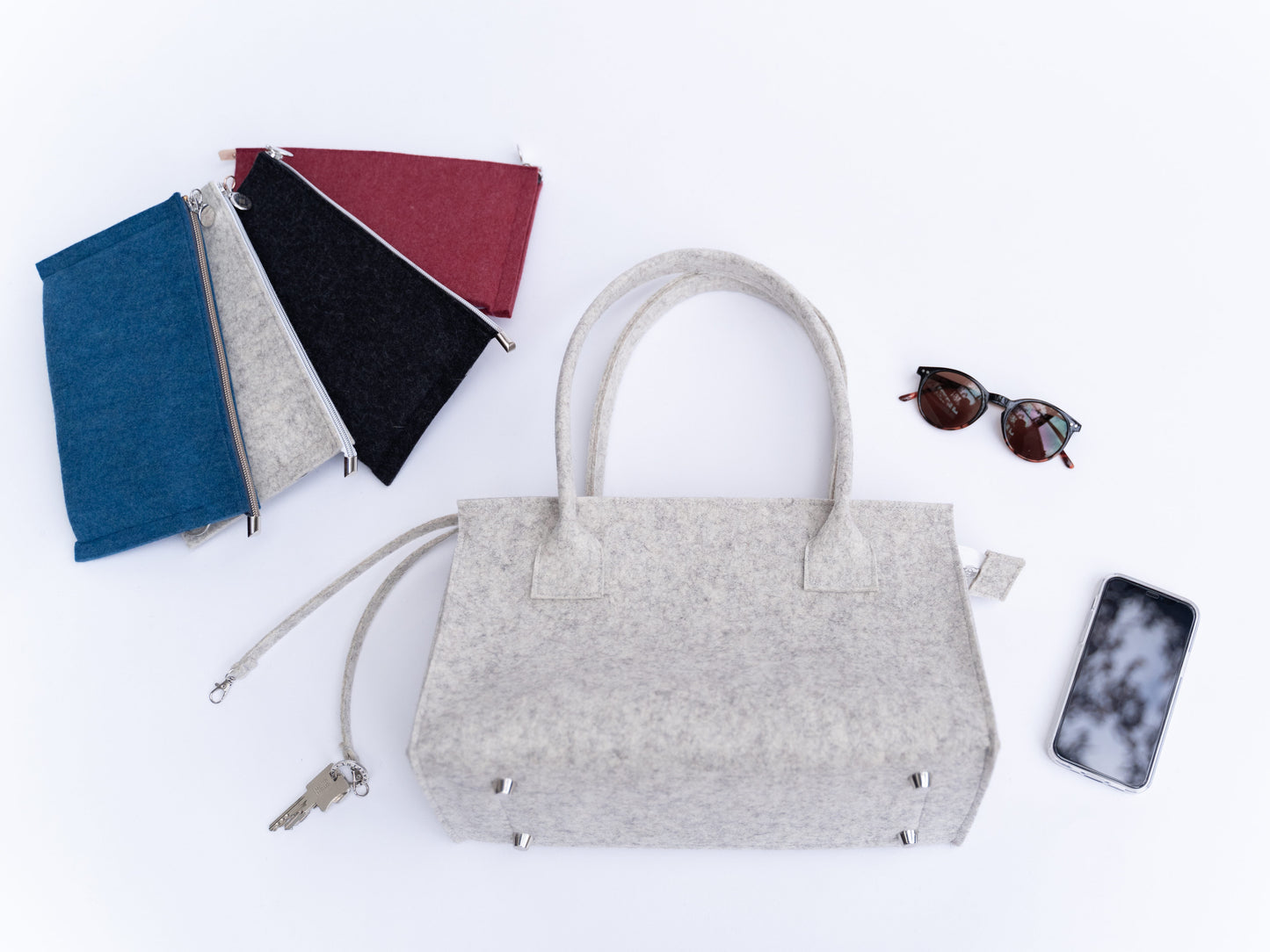 FINE FELT *L* Shoulder-Bag, hellgrau-melange